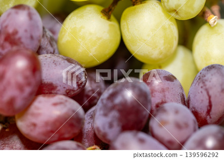 Macro close up of fresh green and red grapes background 139596292