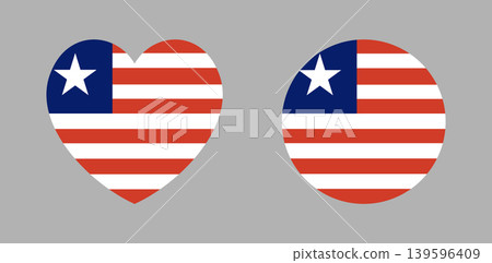 Liberia flag badge, sticker. National heart, round Liberia flag button, icon. Liberia flag heart, circle banner, background set. Liberia flag badge, sticker. National heart, round Liberia flag button, icon. Liberia flag heart, circle banner, background set. 139596409