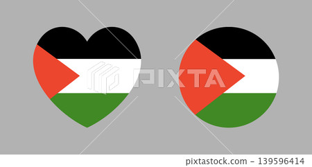 Palestine flag heart, round sticker, badge set. Circle, heart flag of Palestine symbol, background. Flag button, banner, icon. National sign. Palestine flag heart, round sticker, badge set. Circle, heart flag of Palestine symbol, background. Flag button, banner, icon. National sign. 139596414