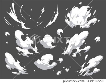 A set of illustrations depicting a shocking smoke effect. 139596550