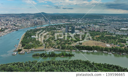 Belgrade Serbia isalnd and Sava and Danube rivers Belgrade Serbia isalnd and Sava and Danube rivers 139596665