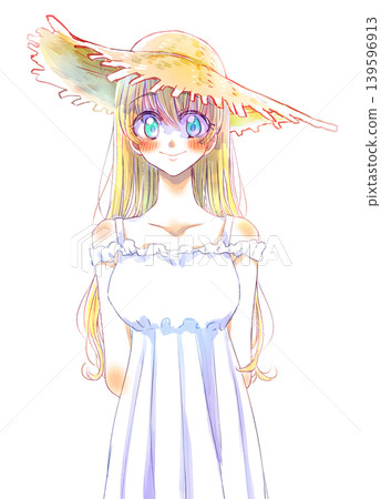 一位長髮女孩,戴著草帽,金髮碧眼,神采奕奕。 一位長髮女孩,戴著草帽,金髮碧眼,神采奕奕。 139596913