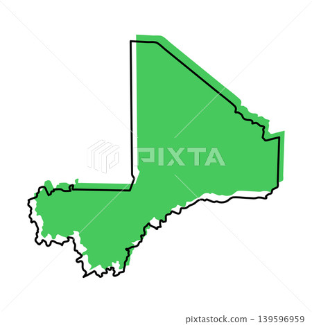 Mali map from black contour curves lines with a green shifted silhouette on white background Mali map from black contour curves lines with a green shifted silhouette on white background 139596959