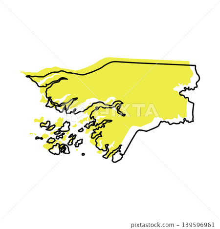 Guinea Bissau map from black contour curves lines with a yellow shifted silhouette on white background 139596961