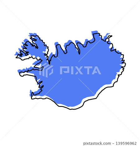 Iceland map from black contour curves lines with a blue shifted silhouette on white background Iceland map from black contour curves lines with a blue shifted silhouette on white background 139596962