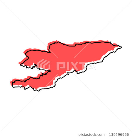 Kyrgyzstan map from black contour curves lines with a red shifted silhouette on white background Kyrgyzstan map from black contour curves lines with a red shifted silhouette on white background 139596966