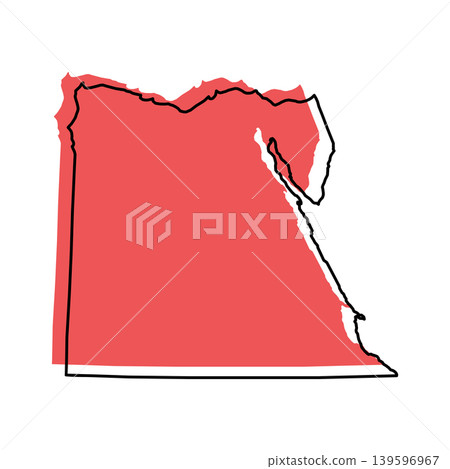 Egypt map from black contour curves lines with a red shifted silhouette on white background 139596967