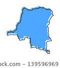 Democratic Republic Of The Congo map from black contour curves lines with a blue shifted silhouette on white background 139596969