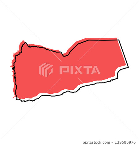 Yemen map from black contour curves lines with a red shifted silhouette on white background Yemen map from black contour curves lines with a red shifted silhouette on white background 139596976