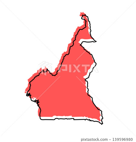 Cameroon map from black contour curves lines with a red shifted silhouette on white background Cameroon map from black contour curves lines with a red shifted silhouette on white background 139596980