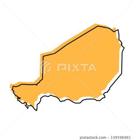 Niger map from black contour curves lines with a orange shifted silhouette on white background Niger map from black contour curves lines with a orange shifted silhouette on white background 139596981
