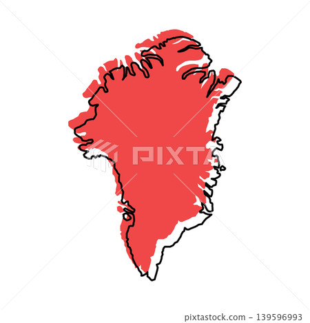 Greenland map from black contour curves lines with a red shifted silhouette on white background Greenland map from black contour curves lines with a red shifted silhouette on white background 139596993