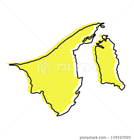 Brunei map from black contour curves lines with a blue shifted silhouette on white background Brunei map from black contour curves lines with a blue shifted silhouette on white background 139597005