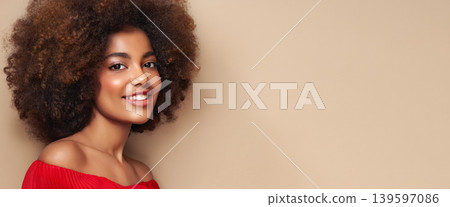 Beauty portrait of African American girl with afro hair Beauty portrait of African American girl with afro hair 139597086