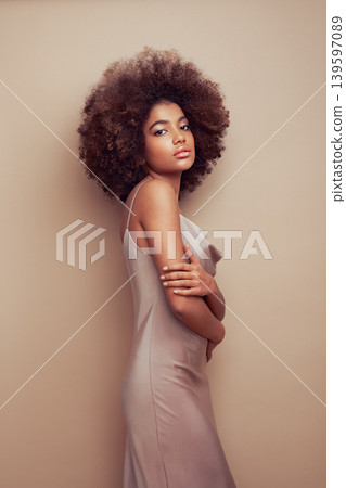 Beauty portrait of African American girl with afro hair Beauty portrait of African American girl with afro hair 139597089