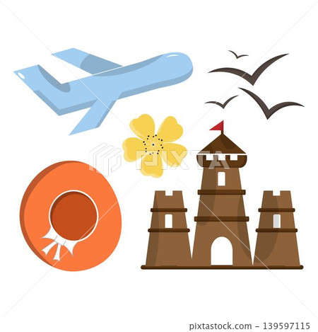 Summer Beach Icon Collection Colorful Vacation Elements Summer Beach Icon Collection Colorful Vacation Elements 139597115