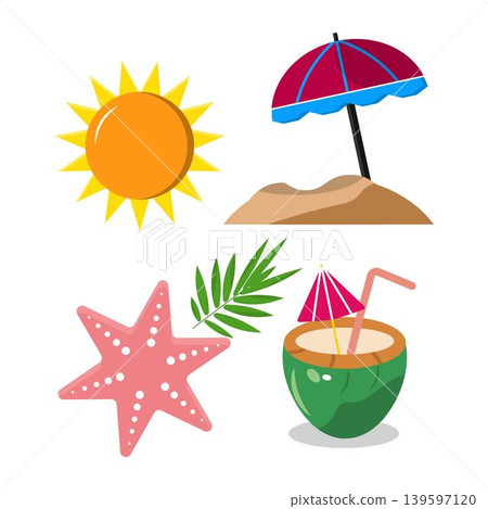 Summer Beach Icon Collection Colorful Vacation Elements 139597120