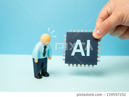 An office worker is upset that he will be replaced by AI. Fear of automation, job insecurity and workforce transformation in the age of artificial intelligence. An office worker is upset that he will be replaced by AI. Fear of automation, job insecurity and workforce transformation in the age of artificial intelligence. 139597202