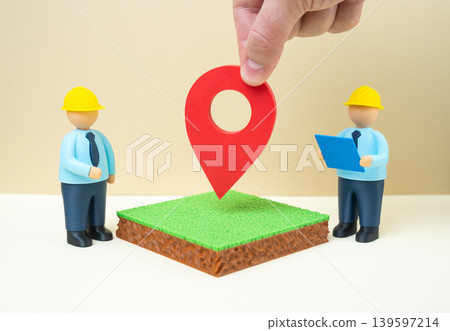 Engineers inspect a plot of land before construction. Land allocation for development. Site analysis, urban planning and infrastructure preparation for new projects. Engineers inspect a plot of land before construction. Land allocation for development. Site analysis, urban planning and infrastructure preparation for new projects. 139597214