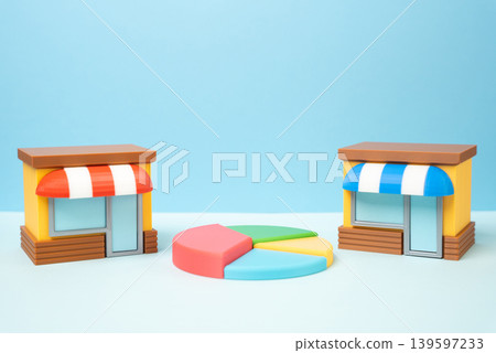 Competition between two businesses and their market share. Analysis and comparison of competing stores. Rivalry, retail strategy and customer acquisition in commerce. Competition between two businesses and their market share. Analysis and comparison of competing stores. Rivalry, retail strategy and customer acquisition in commerce. 139597233