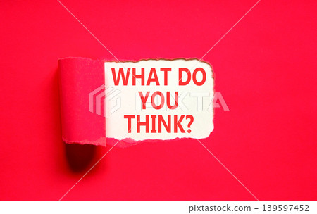 What do you think words symbol. Concept words What do you think on beautiful white paper. Beautiful red background. Business What do you think motivational support concept. Copy space. What do you think words symbol. Concept words What do you think on beautiful white paper. Beautiful red background. Business What do you think motivational support concept. Copy space. 139597452