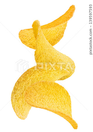 Potato chips isolated on white background with full depth of field. 139597593