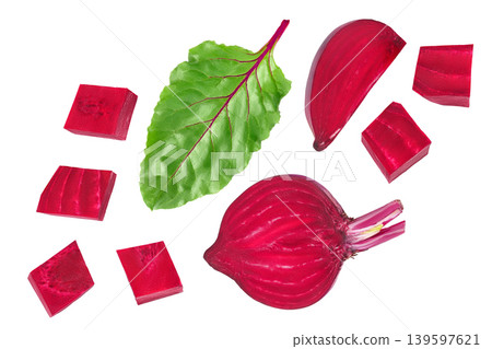 beetroot diced isolated on white background with full depth of field. Top view. Flat lay beetroot diced isolated on white background with full depth of field. Top view. Flat lay 139597621