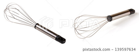 Metal whisk for whipping isolated on white background Metal whisk for whipping isolated on white background 139597634