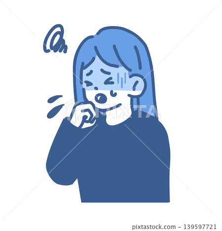 一幅描繪女性患者咳嗽的簡單插圖。 一幅描繪女性患者咳嗽的簡單插圖。 139597721