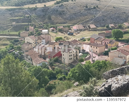 Aerial View of Fuembellida Village from the Mountain, Guadalajara, Spain Aerial View of Fuembellida Village from the Mountain, Guadalajara, Spain 139597972