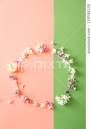 Creative floral flat lay with spring blossom branches Creative floral flat lay with spring blossom branches 139598128