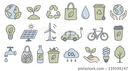 Ecology, sustainability and recycle. Education doodle collection of vector icons Ecology, sustainability and recycle. Education doodle collection of vector icons 139598147
