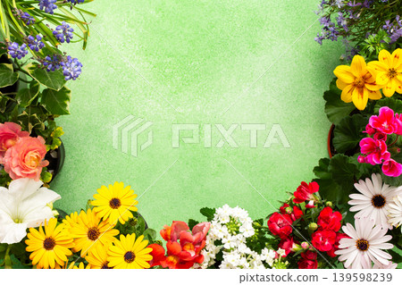 Bright flowers adorn a balcony or terrace, bringing vibrant colors to the space. This spring decoration highlights the joy of nature, inviting warmth and cheer into the environment 139598239