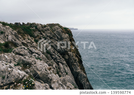 Rugged rocky atlantic coastline in Asturias with vast ocean Rugged rocky atlantic coastline in Asturias with vast ocean 139598774