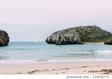 Cuevas del Mar beach Asturias rugged coastal landscape Cuevas del Mar beach Asturias rugged coastal landscape 139598775