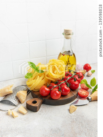 Italian pasta ingredients preparing a fresh meal 139598818