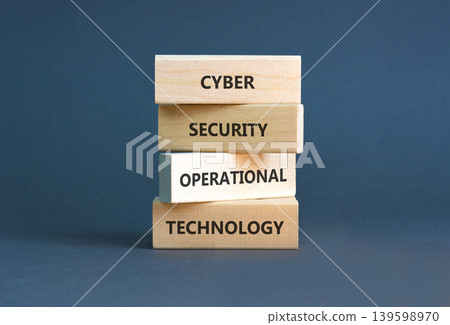 Cyber security symbol. Concept words Cyber security operational technology on beautiful wooden blocks. Beautiful grey background. Business Cyber security operational technology concept. Copy space. Cyber security symbol. Concept words Cyber security operational technology on beautiful wooden blocks. Beautiful grey background. Business Cyber security operational technology concept. Copy space. 139598970