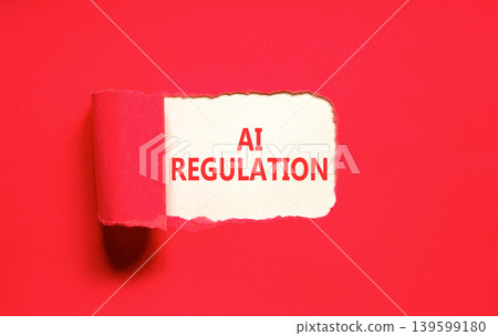 AI regulation symbol. Concept words AI artificial intelligence regulation on beautiful white paper. Beautiful red background. Business AI artificial intelligence regulation concept. Copy space. AI regulation symbol. Concept words AI artificial intelligence regulation on beautiful white paper. Beautiful red background. Business AI artificial intelligence regulation concept. Copy space. 139599180