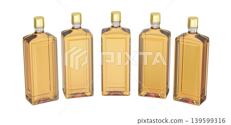 Row of five whisky bottles 139599316