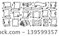 Doodle unrolled scroll icon set hand drawn with black line in freehand style 139599357
