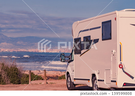 Rv motor home camping on beach 139599808