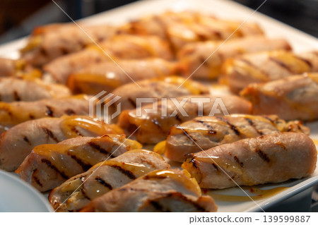 Close-up of delicious grilled meat rolls Close-up of delicious grilled meat rolls 139599887