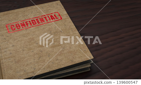 Confidential Document Folder On Office Desk 3d render. Confidential Document Folder On Office Desk 3d render. 139600547