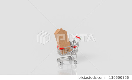 Wooden Home Shopping Cart Concept 3d render. Wooden Home Shopping Cart Concept 3d render. 139600566