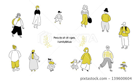 People of various ages - simple colors | hand-drawn illustration, vector illustration 139600604