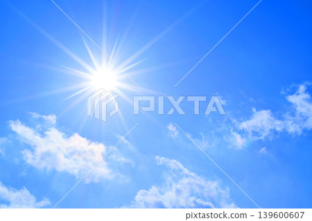 Blue sky and sun, direct sunlight, free space image Blue sky and sun, direct sunlight, free space image 139600607