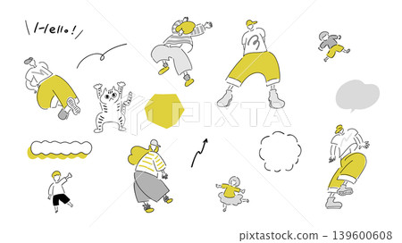 Dancing people with dancing cats & speech bubbles | Simple color, hand-drawn illustration, vector Dancing people with dancing cats & speech bubbles | Simple color, hand-drawn illustration, vector 139600608