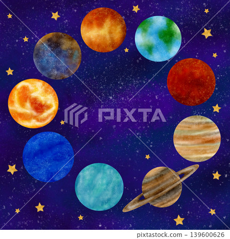 Square frame with planets Solar system Sun, Mercury, Venus, Earth, Mars, Jupiter, Saturn, Uranus Square frame with planets Solar system Sun, Mercury, Venus, Earth, Mars, Jupiter, Saturn, Uranus 139600626