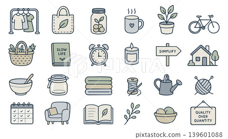Slow life and frugal chic. Vector collection of doodle icons Slow life and frugal chic. Vector collection of doodle icons 139601088