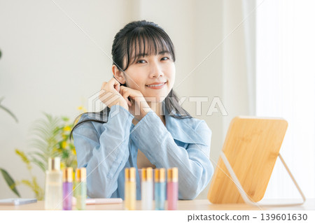 A young woman is happy that her skin problems have improved. A young woman is happy that her skin problems have improved. 139601630